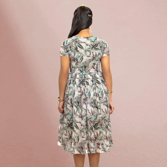 Grey Printed Dress with Bow | Harmony Hues | Muvvas Boutique - Picture 5 of 5